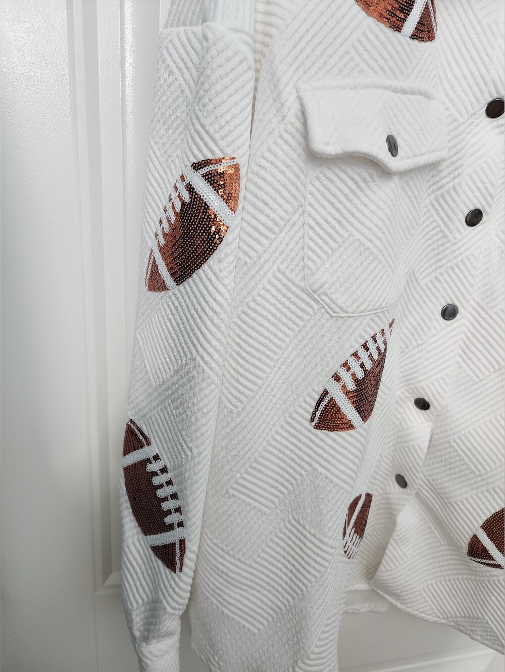 Textured Sequined Football Shacket, Size Medium - Picture 8 of 9